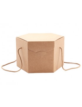 Panier carton hexagonal - 24,5*24,5cm - Kraft avec cordelette