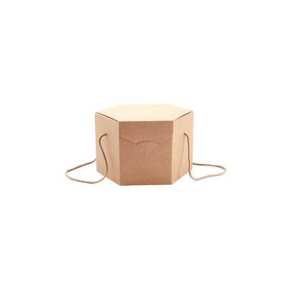 Panier carton hexagonal - 24,5*24,5cm - Kraft avec cordelette