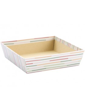 Panier carton Carré - 15*15*4cm - Rayures colorées Pastel