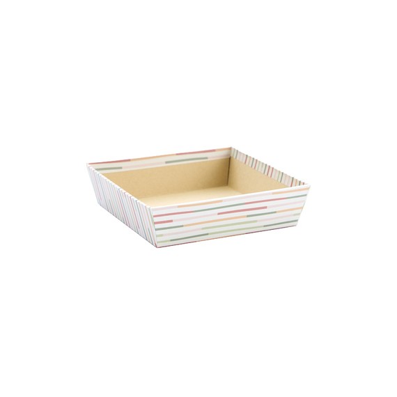 Panier carton Carré - 15*15*4cm - Rayures colorées Pastel