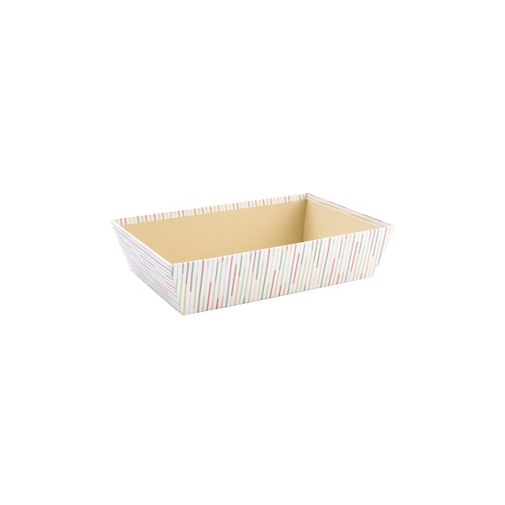 Panier carton rect. -32*22,5*8cm - Rayures colorées Pastel