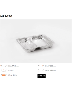 Ravier Alu bord roulé - MR1-22G - 487/336CC - 2 Compartiments